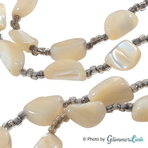 Vintage Long Mother of Pearl Shell Nugget Bead Seed Bead Necklace - Picture 7 of 13